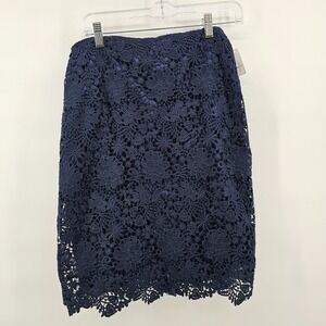 NWT Women's Doncaster Floral Crochet Overlay Lined Skirt Navy Blue Size 4
